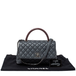 Pre Owned Chanel Grey/Burgundy Caviar Leather and Lizard Medium Coco Top Handle Bag