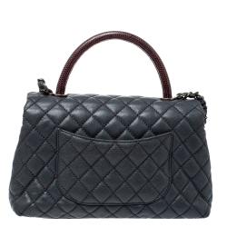 Pre Owned Chanel Grey/Burgundy Caviar Leather and Lizard Medium Coco Top Handle Bag