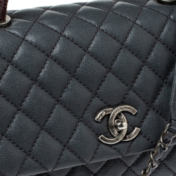 Pre Owned Chanel Grey/Burgundy Caviar Leather and Lizard Medium Coco Top Handle Bag