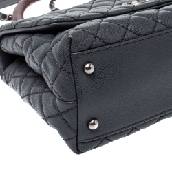 Pre Owned Chanel Grey/Burgundy Caviar Leather and Lizard Medium Coco Top Handle Bag
