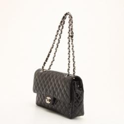 Pre Owned Chanel Black Patent Quilted Secret Label Medium Flap Bag 