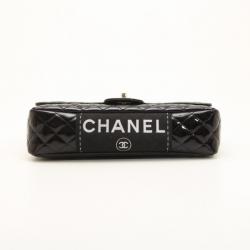 Pre Owned Chanel Black Patent Quilted Secret Label Medium Flap Bag 