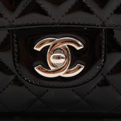 Pre Owned Chanel Black Patent Quilted Secret Label Medium Flap Bag 