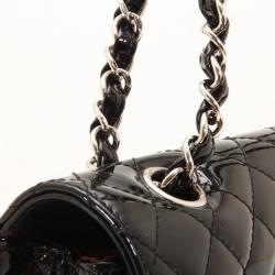 Pre Owned Chanel Black Patent Quilted Secret Label Medium Flap Bag 