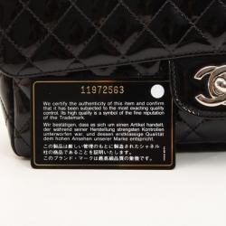 Pre Owned Chanel Black Patent Quilted Secret Label Medium Flap Bag 