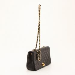Pre Owned Chanel Black Matrasse Leather Shoulder Flap Bag 