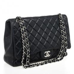 Pre Owned Chanel Black Quilted Lambskin Maxi Flap 