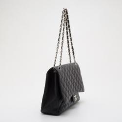 Pre Owned Chanel Black Quilted Caviar Maxi Flap