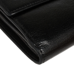 Chanel Black Leather Camellia Embossed Compact Wallet