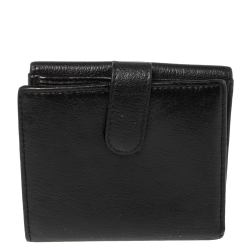 Chanel Black Leather Camellia Embossed Compact Wallet