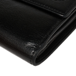 Chanel Black Leather Camellia Embossed Compact Wallet
