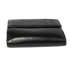 Chanel Black Leather Camellia Embossed Compact Wallet