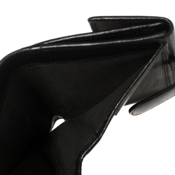 Chanel Black Leather Camellia Embossed Compact Wallet