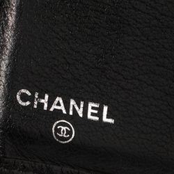 Chanel Black Leather Camellia Embossed Compact Wallet