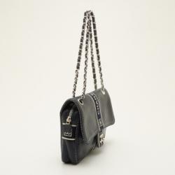 Pre Owned Chanel Navy Blue Perforated Flap Bag