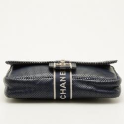 Pre Owned Chanel Navy Blue Perforated Flap Bag