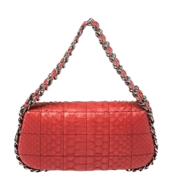 Pre Owned Chanel Red Square Quilt Python Mini Multichain Flap Bag