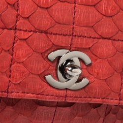 Pre Owned Chanel Red Square Quilt Python Mini Multichain Flap Bag