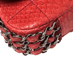 Pre Owned Chanel Red Square Quilt Python Mini Multichain Flap Bag
