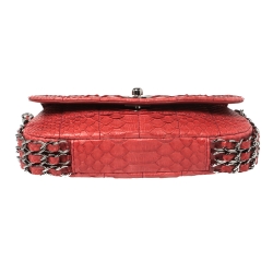 Pre Owned Chanel Red Square Quilt Python Mini Multichain Flap Bag