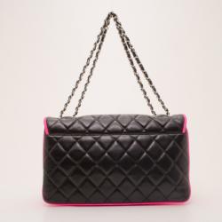 Pre Owned Chanel Black and Neon Pink Two Tone Quilted Flap Bag