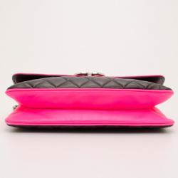 Pre Owned Chanel Black and Neon Pink Two Tone Quilted Flap Bag