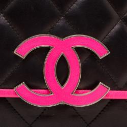 Pre Owned Chanel Black and Neon Pink Two Tone Quilted Flap Bag