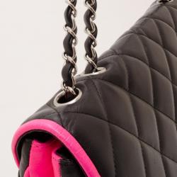 Pre Owned Chanel Black and Neon Pink Two Tone Quilted Flap Bag