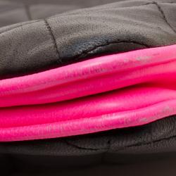 Pre Owned Chanel Black and Neon Pink Two Tone Quilted Flap Bag