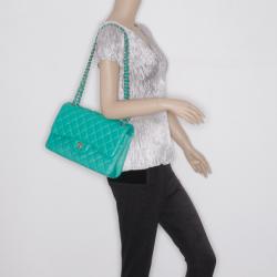 Pre Owned Chanel Mint Lambskin Jumbo Flap Bag 