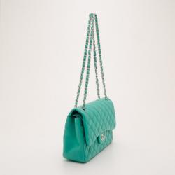 Pre Owned Chanel Mint Lambskin Jumbo Flap Bag 