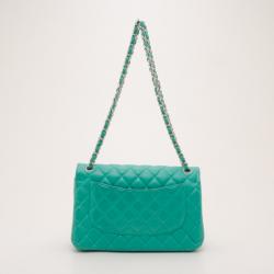 Pre Owned Chanel Mint Lambskin Jumbo Flap Bag 