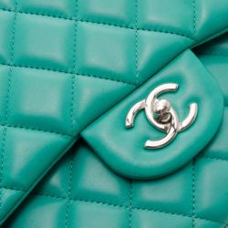 Pre Owned Chanel Mint Lambskin Jumbo Flap Bag 