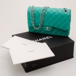 Pre Owned Chanel Mint Lambskin Jumbo Flap Bag 