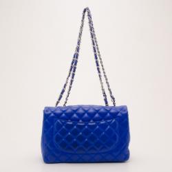Pre Owned Chanel Electric Blue Jumbo Lambskin Flap Bag 
