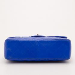 Pre Owned Chanel Electric Blue Jumbo Lambskin Flap Bag 