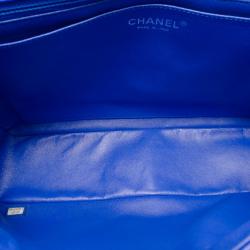 Pre Owned Chanel Electric Blue Jumbo Lambskin Flap Bag 