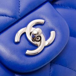 Pre Owned Chanel Electric Blue Jumbo Lambskin Flap Bag 