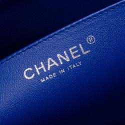 Pre Owned Chanel Electric Blue Jumbo Lambskin Flap Bag 