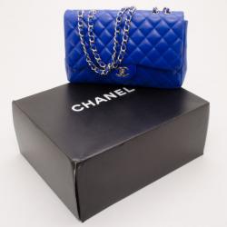 Pre Owned Chanel Electric Blue Jumbo Lambskin Flap Bag 