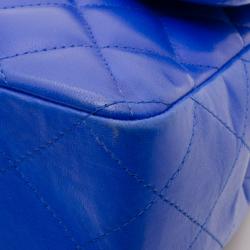 Pre Owned Chanel Electric Blue Jumbo Lambskin Flap Bag 