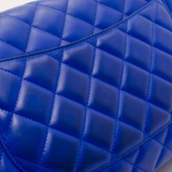 Pre Owned Chanel Electric Blue Jumbo Lambskin Flap Bag 