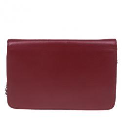 Pre Owned Chanel Red Leather Wallet on Chain Camellia Shoulder Bag