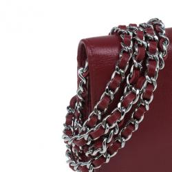Pre Owned Chanel Red Leather Wallet on Chain Camellia Shoulder Bag