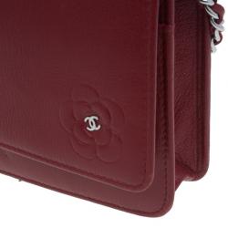 Pre Owned Chanel Red Leather Wallet on Chain Camellia Shoulder Bag