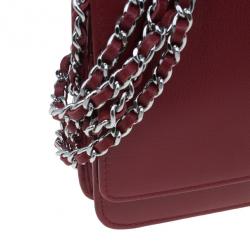 Pre Owned Chanel Red Leather Wallet on Chain Camellia Shoulder Bag