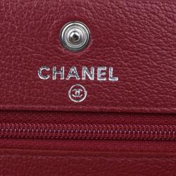 Pre Owned Chanel Red Leather Wallet on Chain Camellia Shoulder Bag