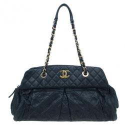 Pre Owned حقيبة كتف شانيل جلد ميتاليك سوداء