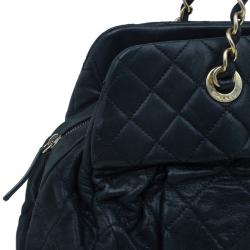 Pre Owned حقيبة كتف شانيل جلد ميتاليك سوداء