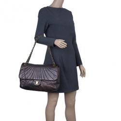 Pre Owned Chanel Metallic Purple Lambskin Maxi Flap Bag